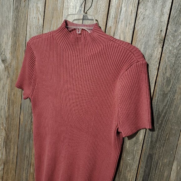 Nine West XL Women's Sweater Mock Neck Short Sleeve Rosy Pink Mauve Stretch - Picture 2 of 5